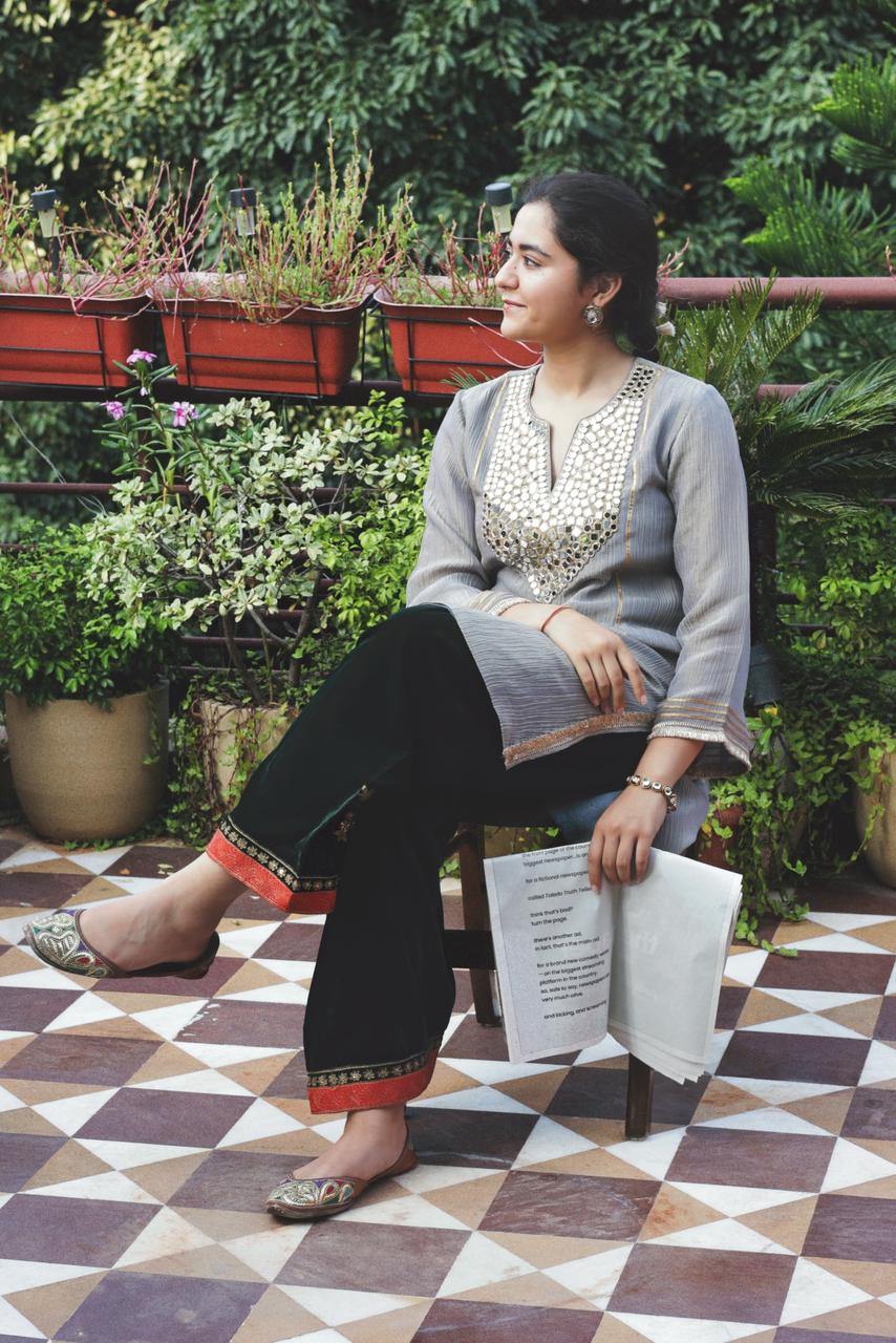 Grey Tissue Shirt With Black Velvet Farshi Pants