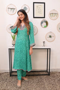 Green printed back embroidery outfit