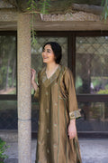 Antique Gold Choga Set with Green Pakistani Salwar
