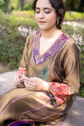 Antique Gold Choga Set with Purple Pakistani Salwar