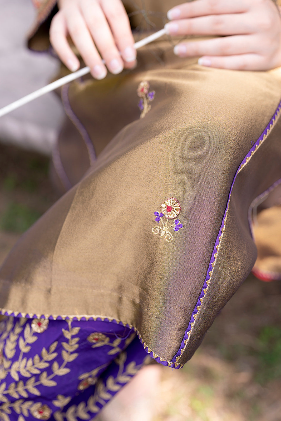 Antique Gold Choga Set with Purple Pakistani Salwar