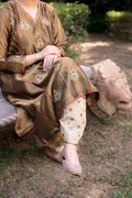 Antique Gold Choga Set with Grey Pakistani Salwar