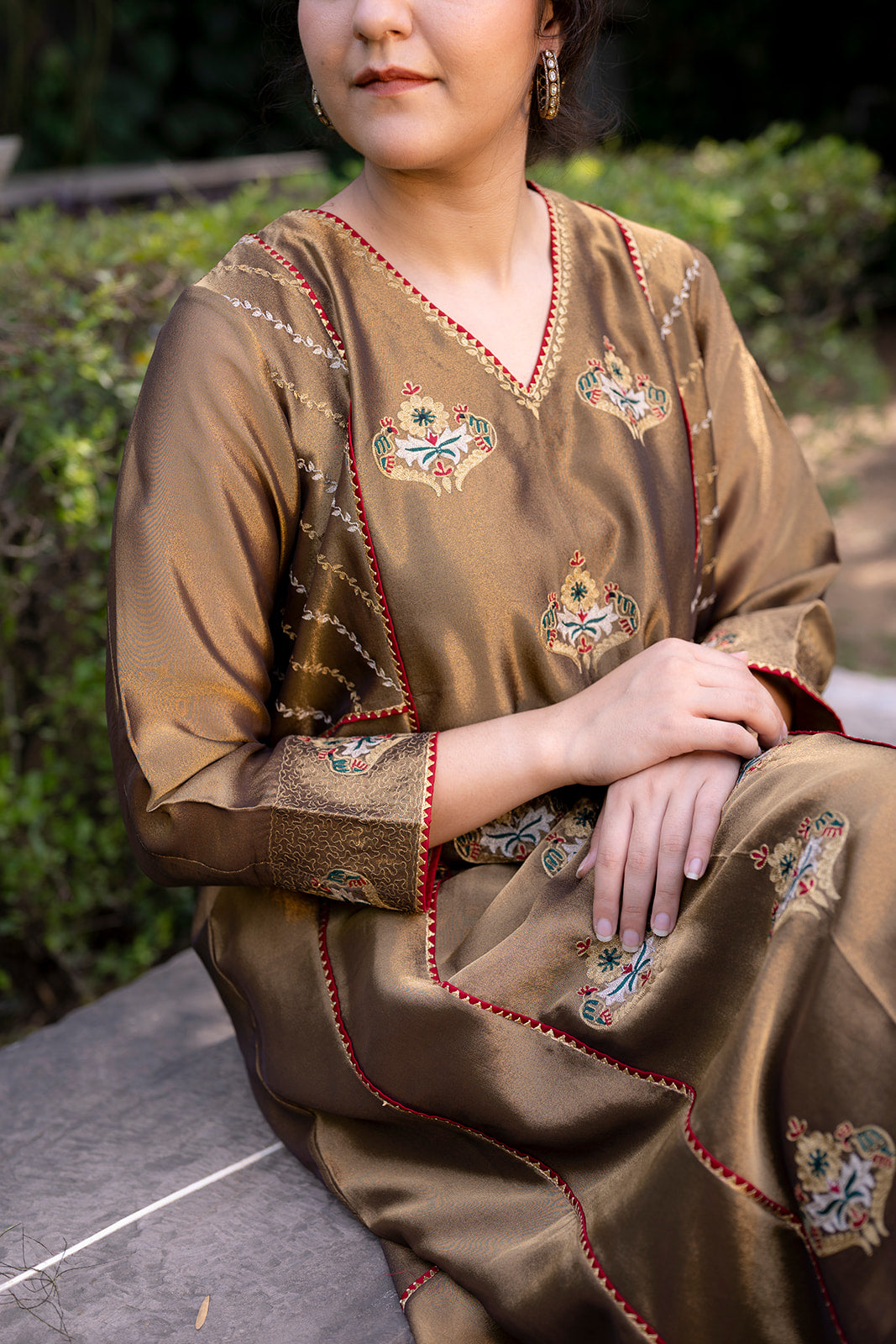 Antique Gold Choga Set with Grey Pakistani Salwar