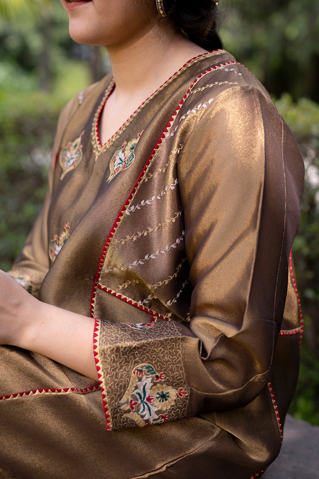 Antique Gold Choga Set with Grey Pakistani Salwar