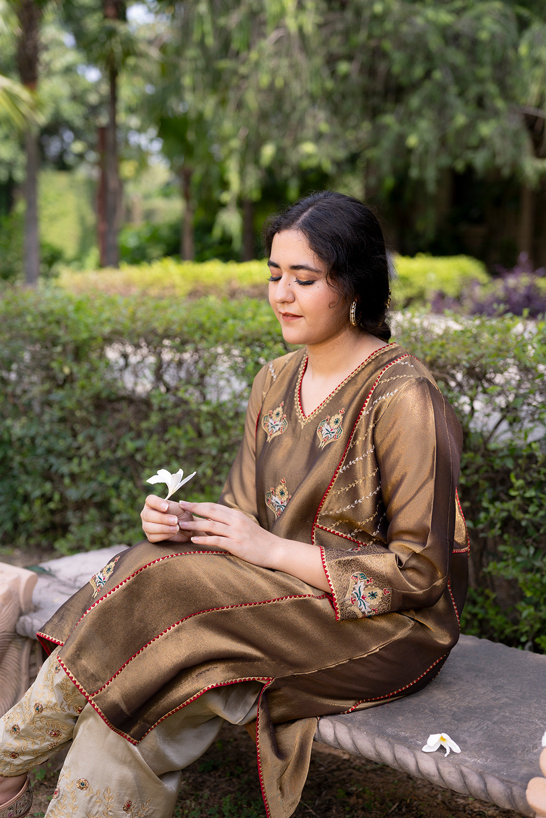 Antique Gold Choga Set with Grey Pakistani Salwar