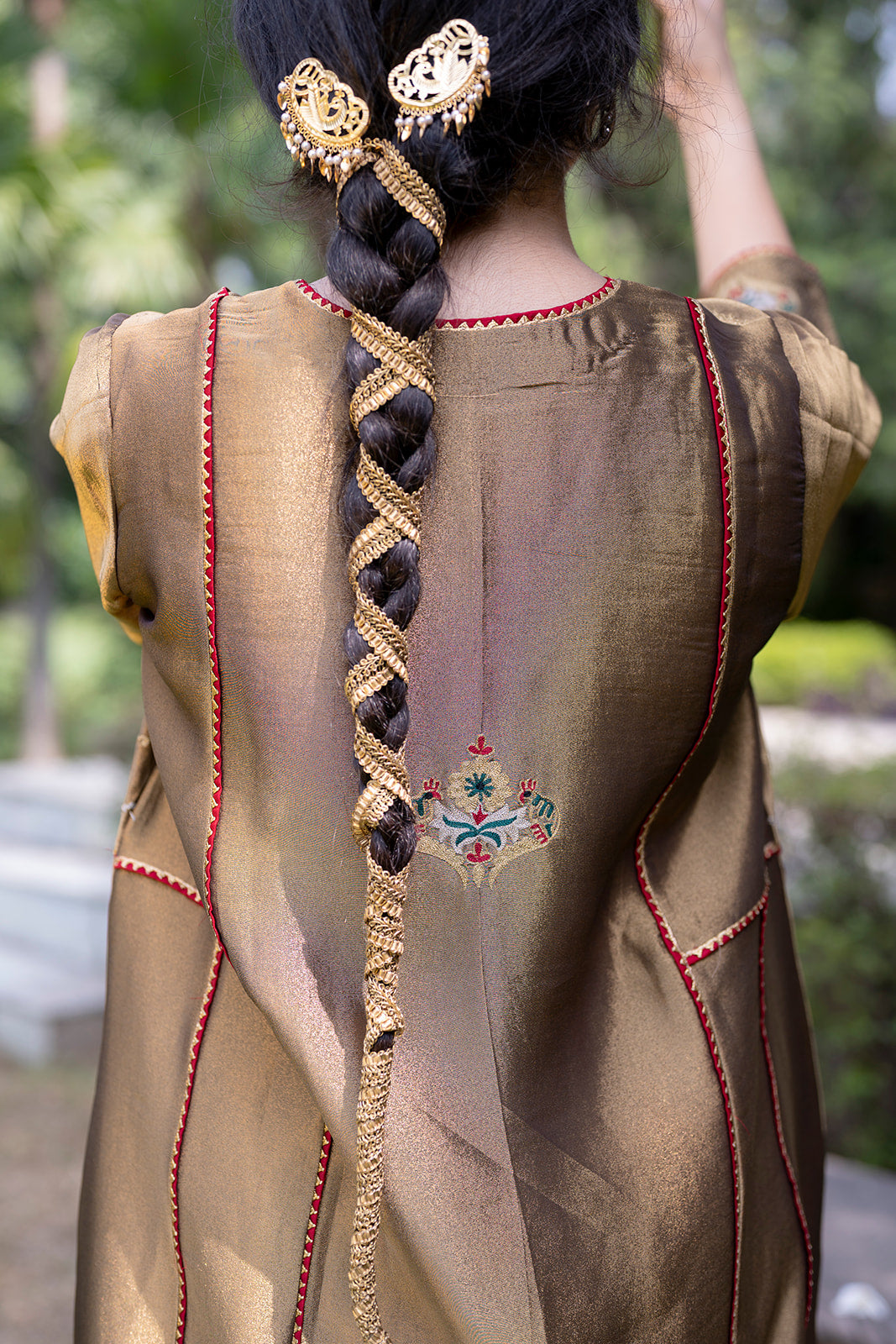 Antique Gold Choga Set with Grey Pakistani Salwar