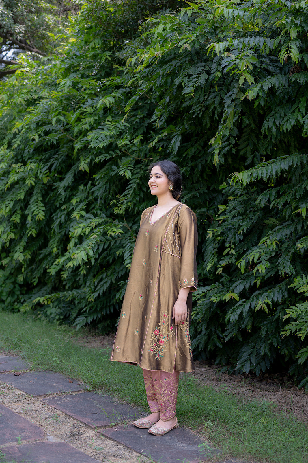 Antique Gold Choga Set with Blush Pink Pakistani Salwar