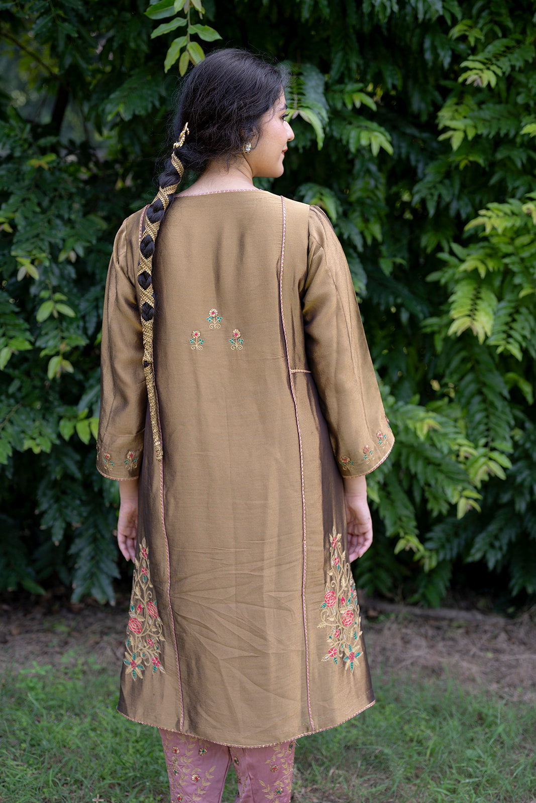 Antique Gold Choga Set with Blush Pink Pakistani Salwar