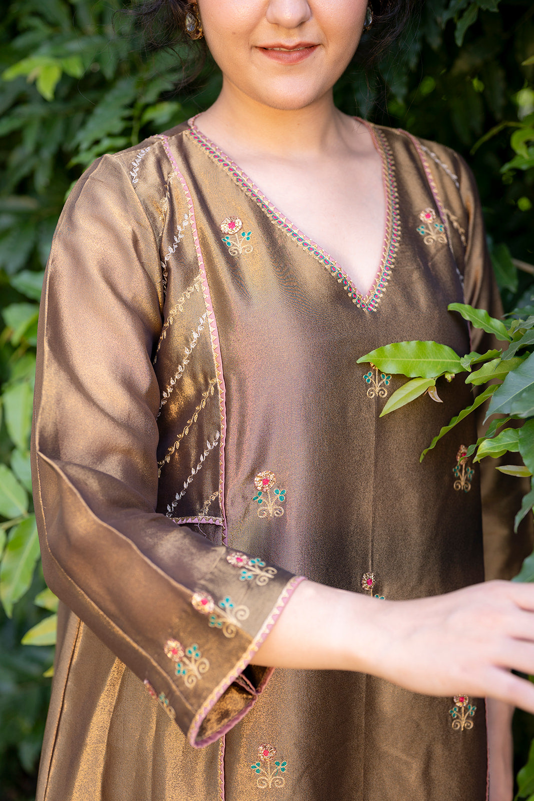 Antique Gold Choga Set with Blush Pink Pakistani Salwar