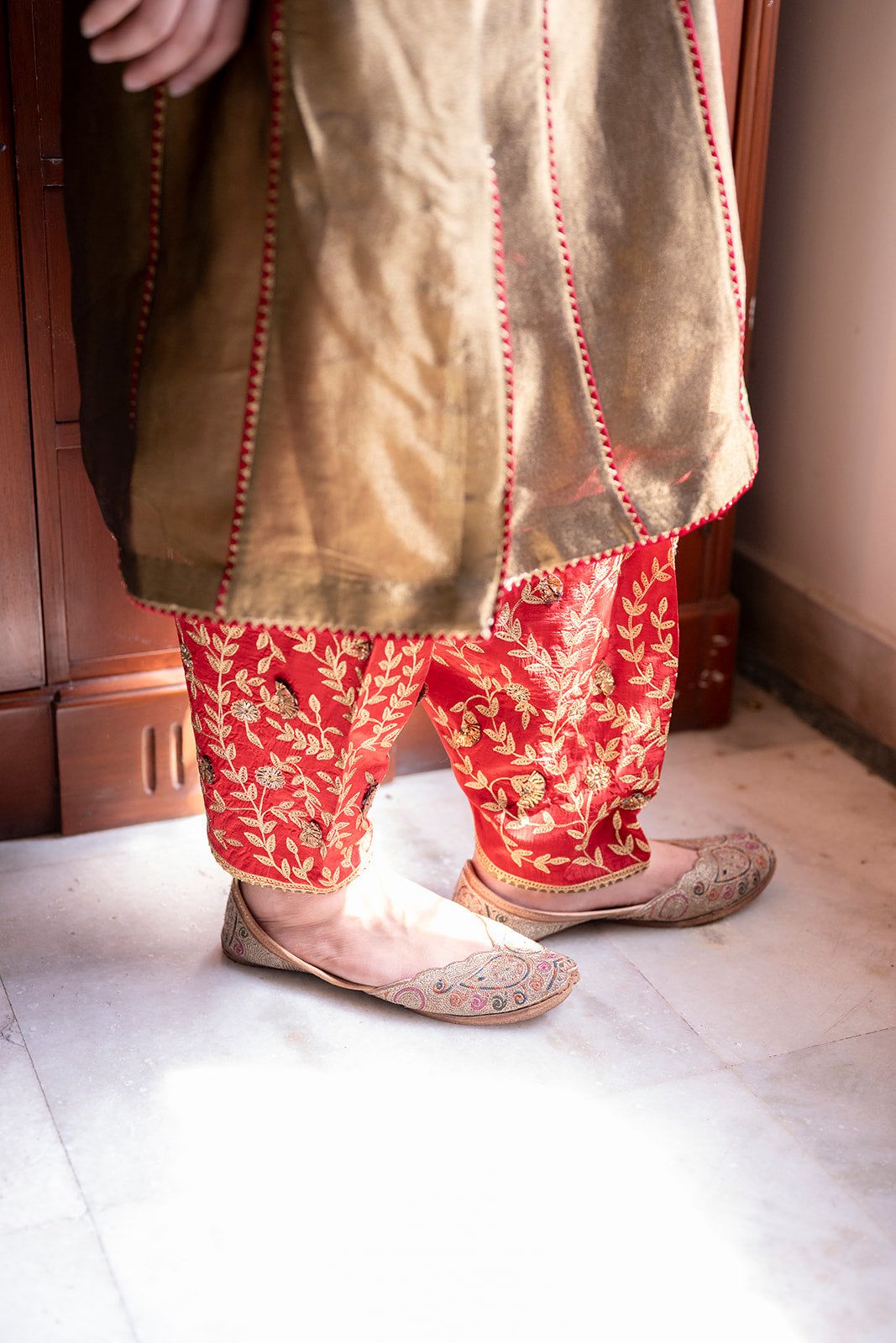 Antique Gold Choga Set with Maroon Pakistani Salwar