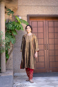 Antique Gold Choga Set with Maroon Pakistani Salwar