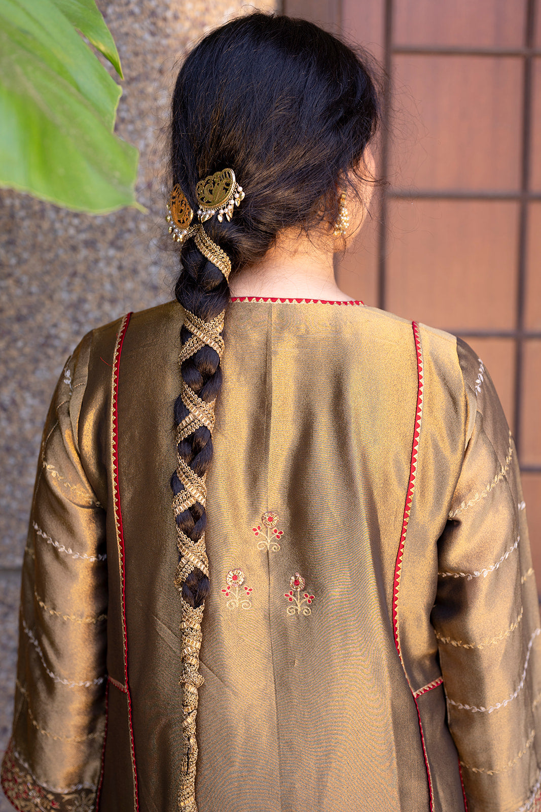 Antique Gold Choga Set with Maroon Pakistani Salwar