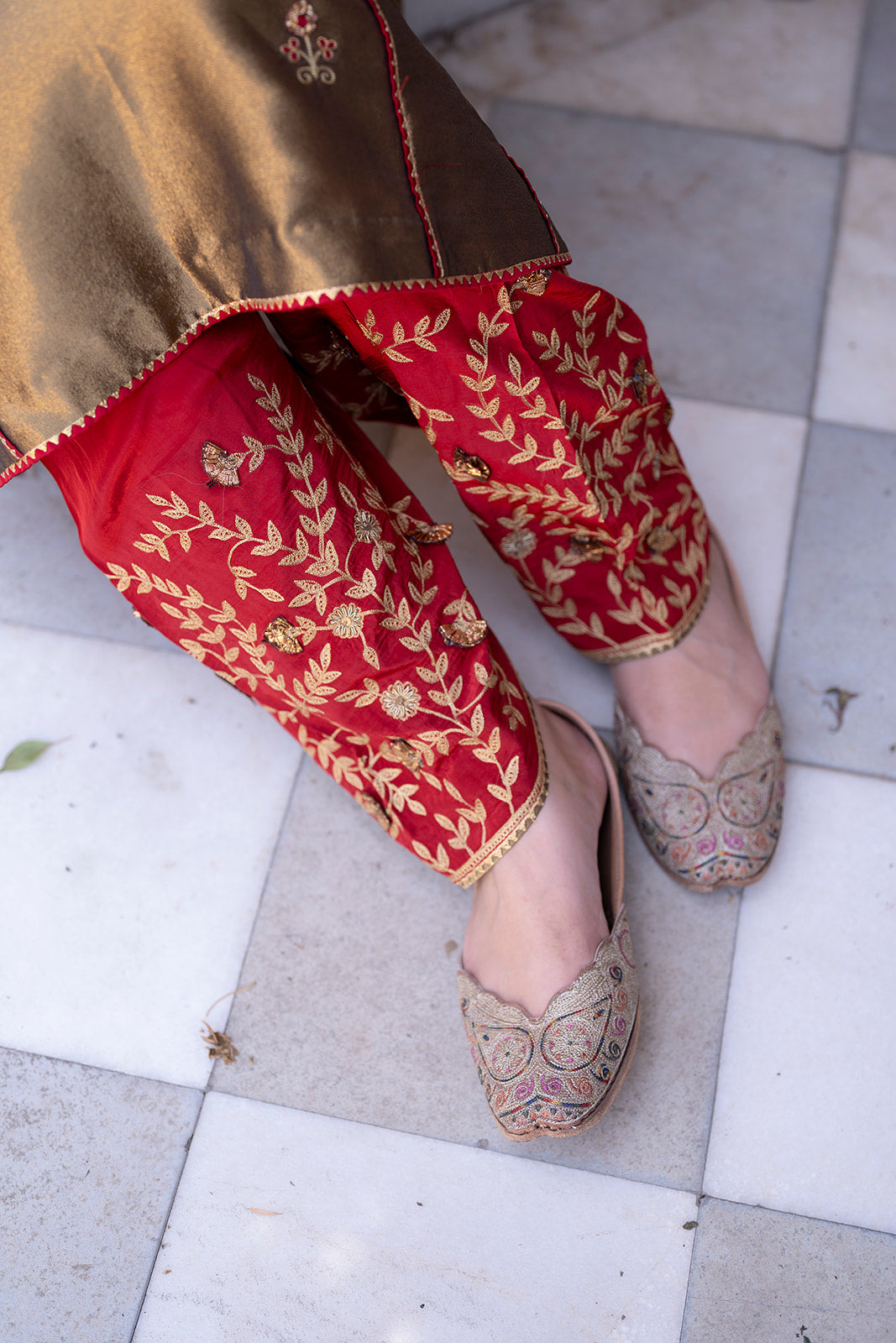 Antique Gold Choga Set with Maroon Pakistani Salwar