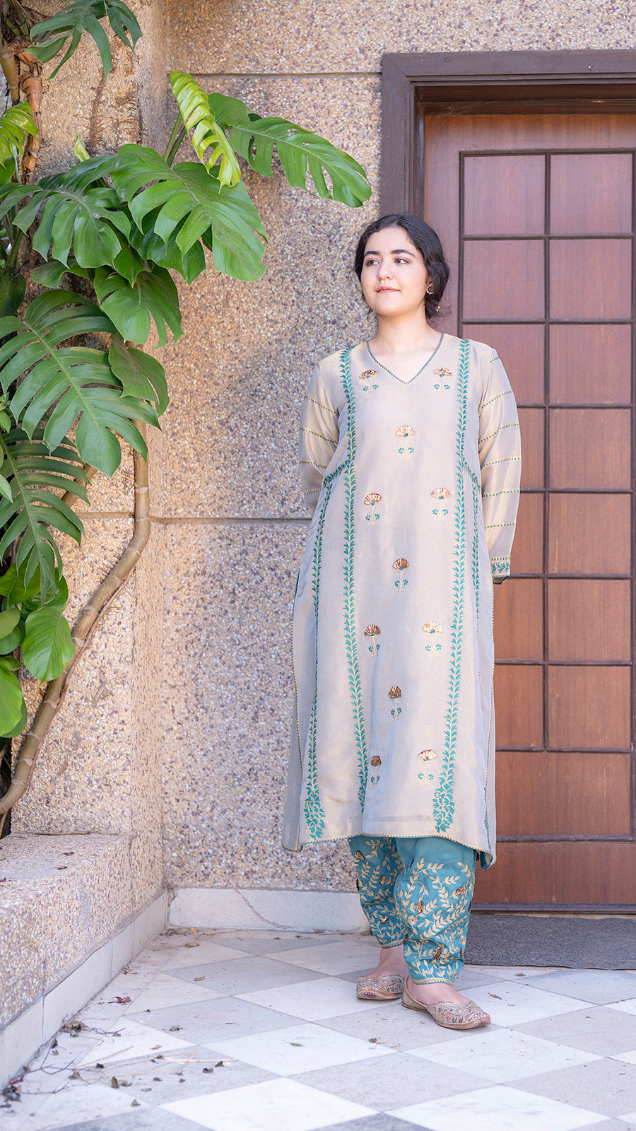 Chandi Choga with Soft Teal Pakistani Salwar