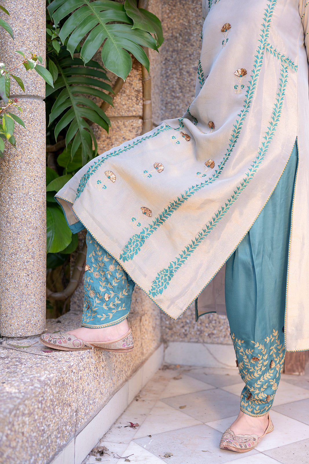 Chandi Choga with Soft Teal Pakistani Salwar