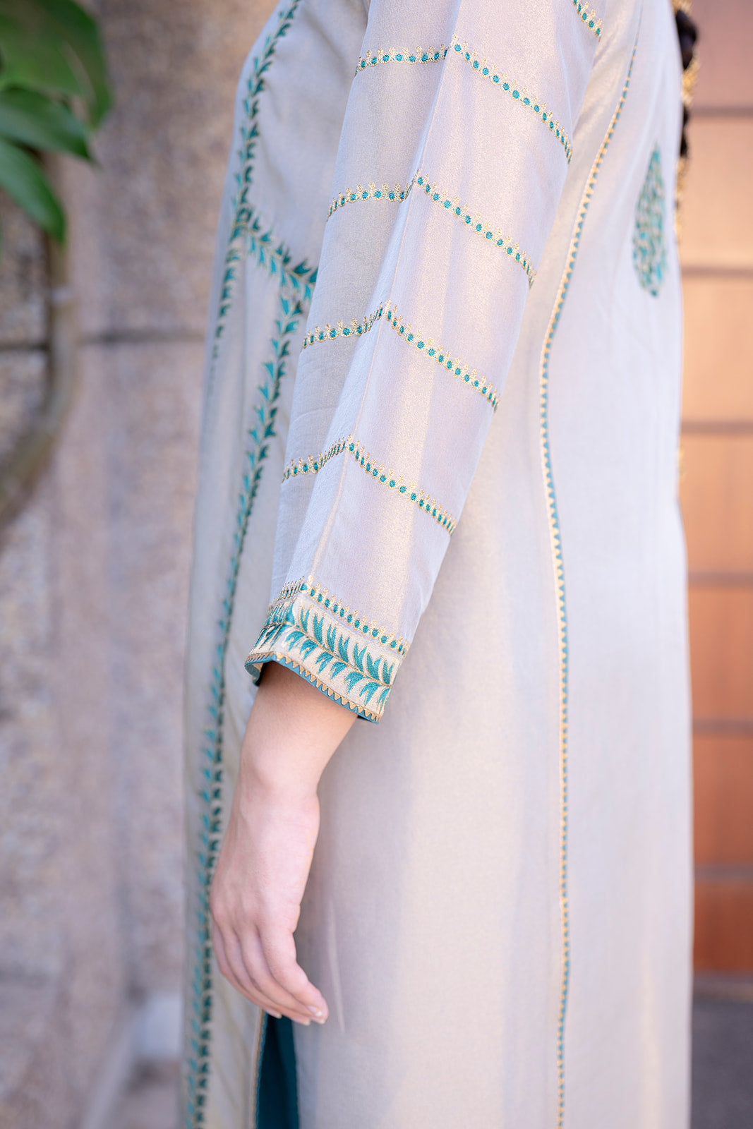 Chandi Choga with Soft Teal Pakistani Salwar