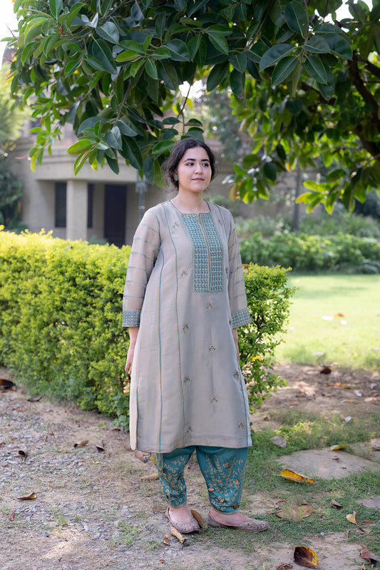 Soft Teal Choga Set with Pakistani Salwar