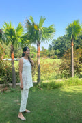 Cream Cotton Linen Co Ords with Bird Embroidery motif