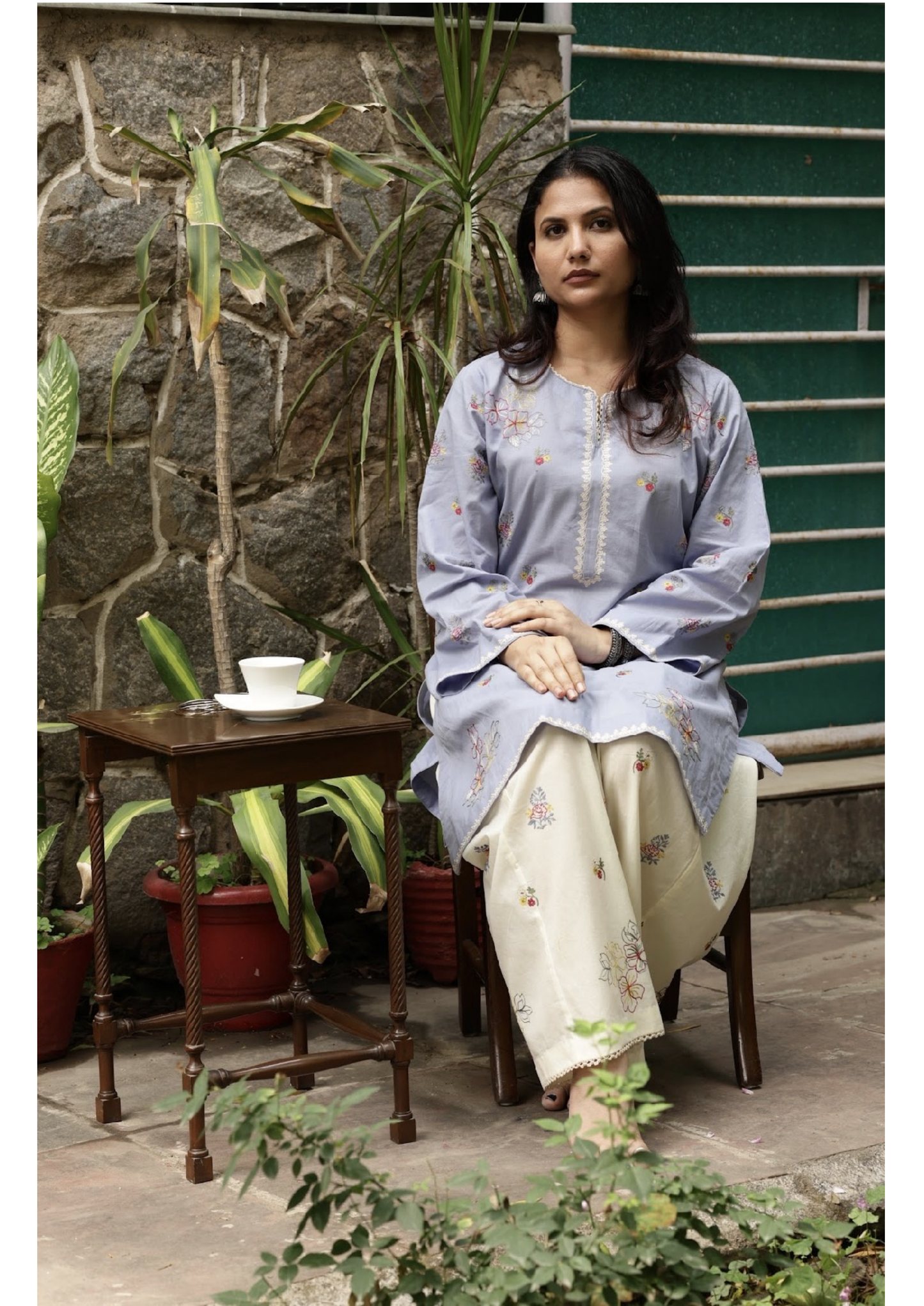 Dusky blue farshi salwar outfit