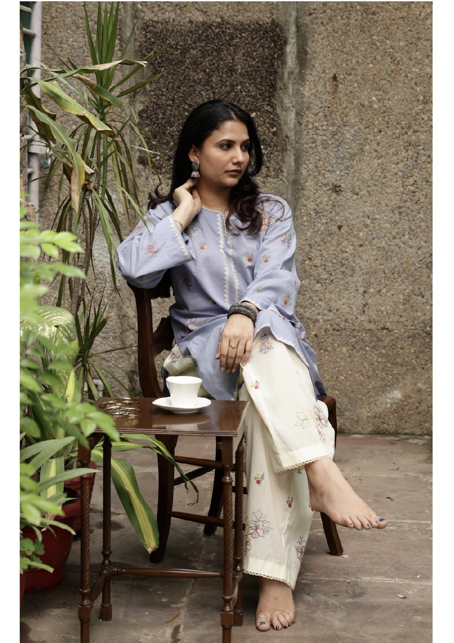 Dusky blue farshi salwar outfit