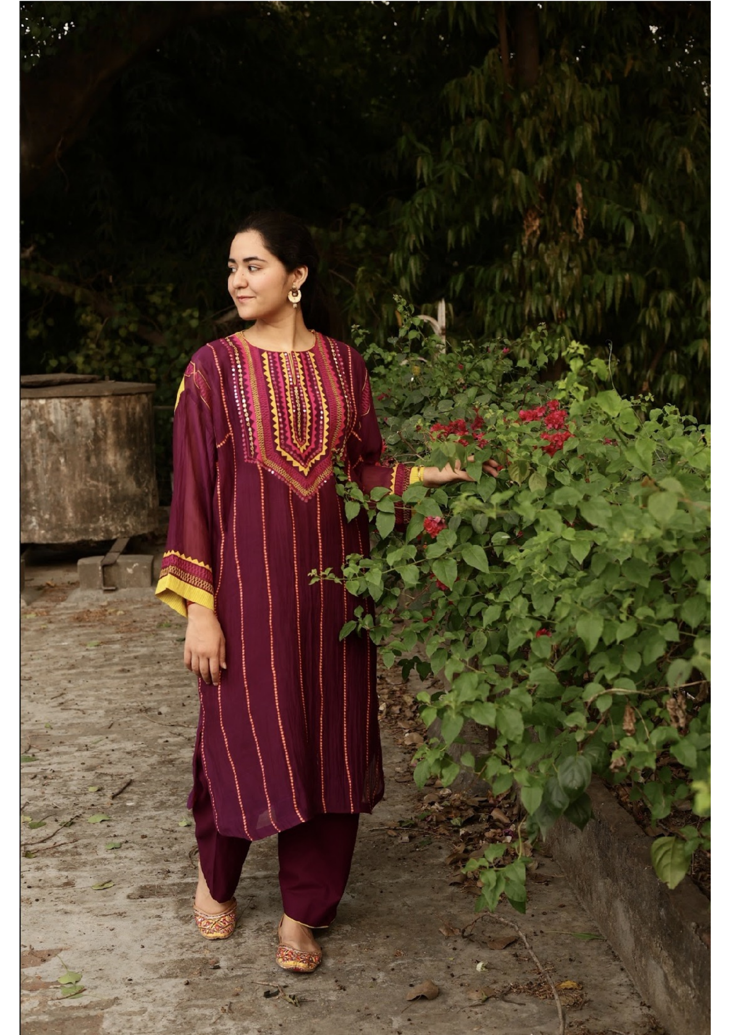 Purple mirror embroidered kaftan outfit