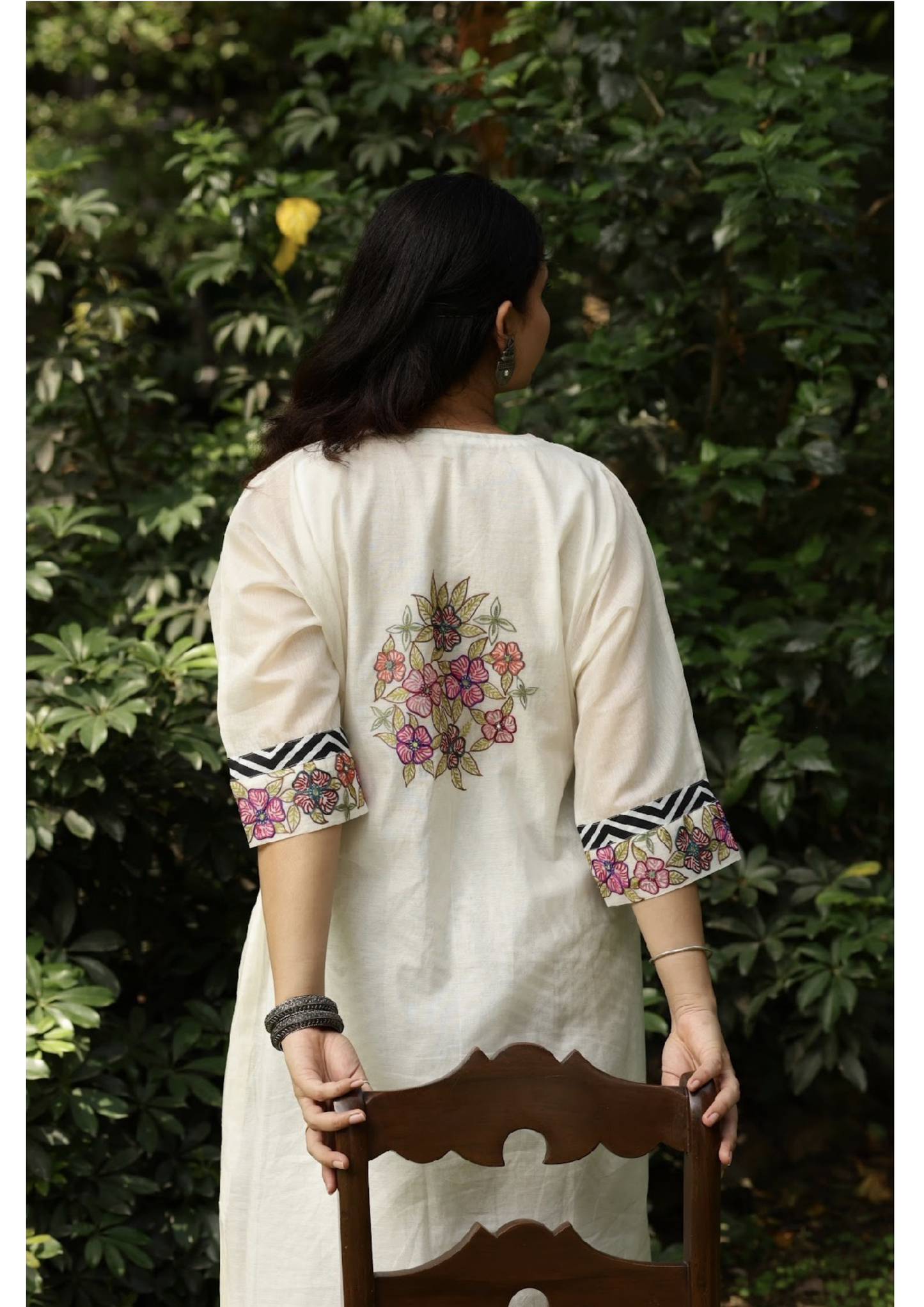 Off white mirror kaftan with zigzag b/w Pakistani salwar