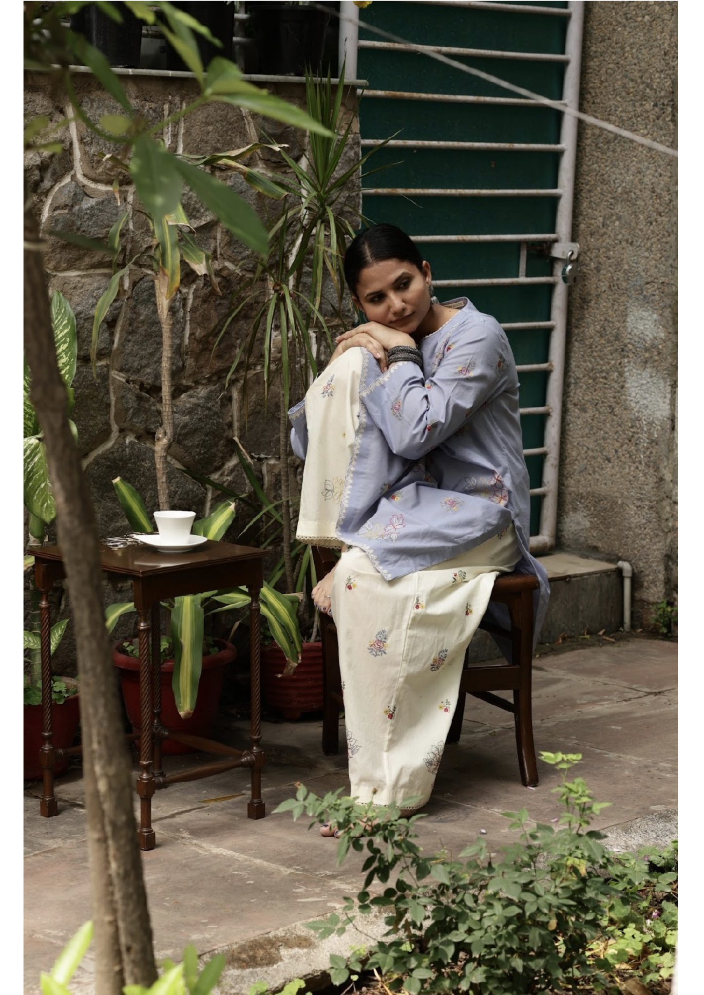 Dusky blue farshi salwar outfit