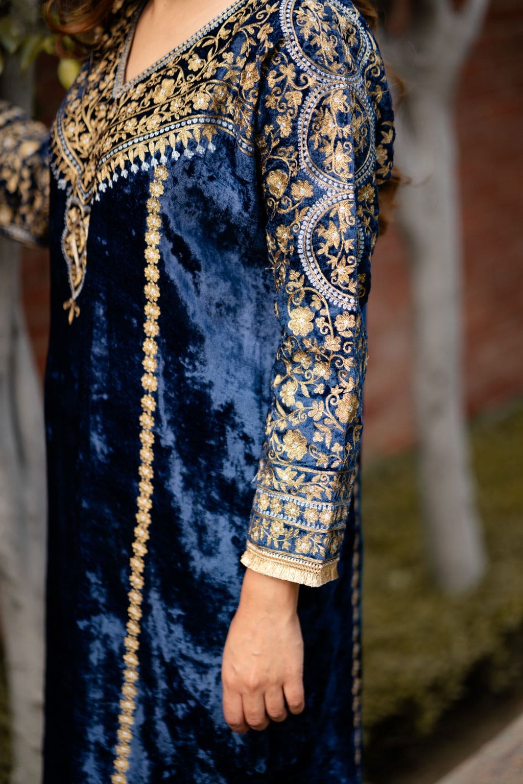 Blue velvet choga with pants