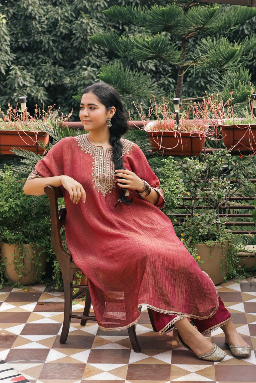 Ruby Pink Tissue Kaftan