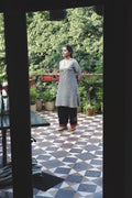 Embroidered Grey Tissue Shirt With Black Velvet Farshi Salwar