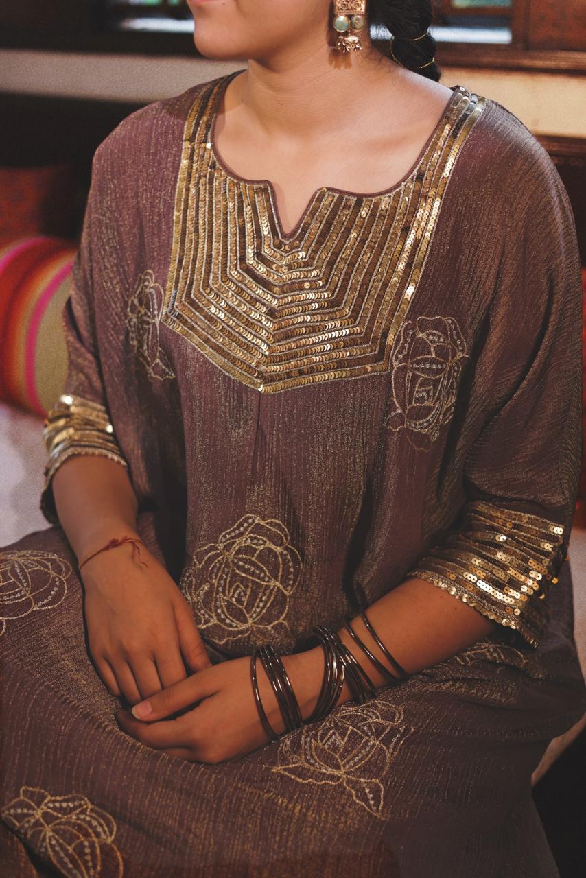 Tissue Brown Kaftaan With Pants