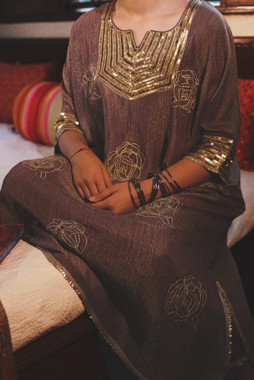 Tissue Brown Kaftaan With Pants