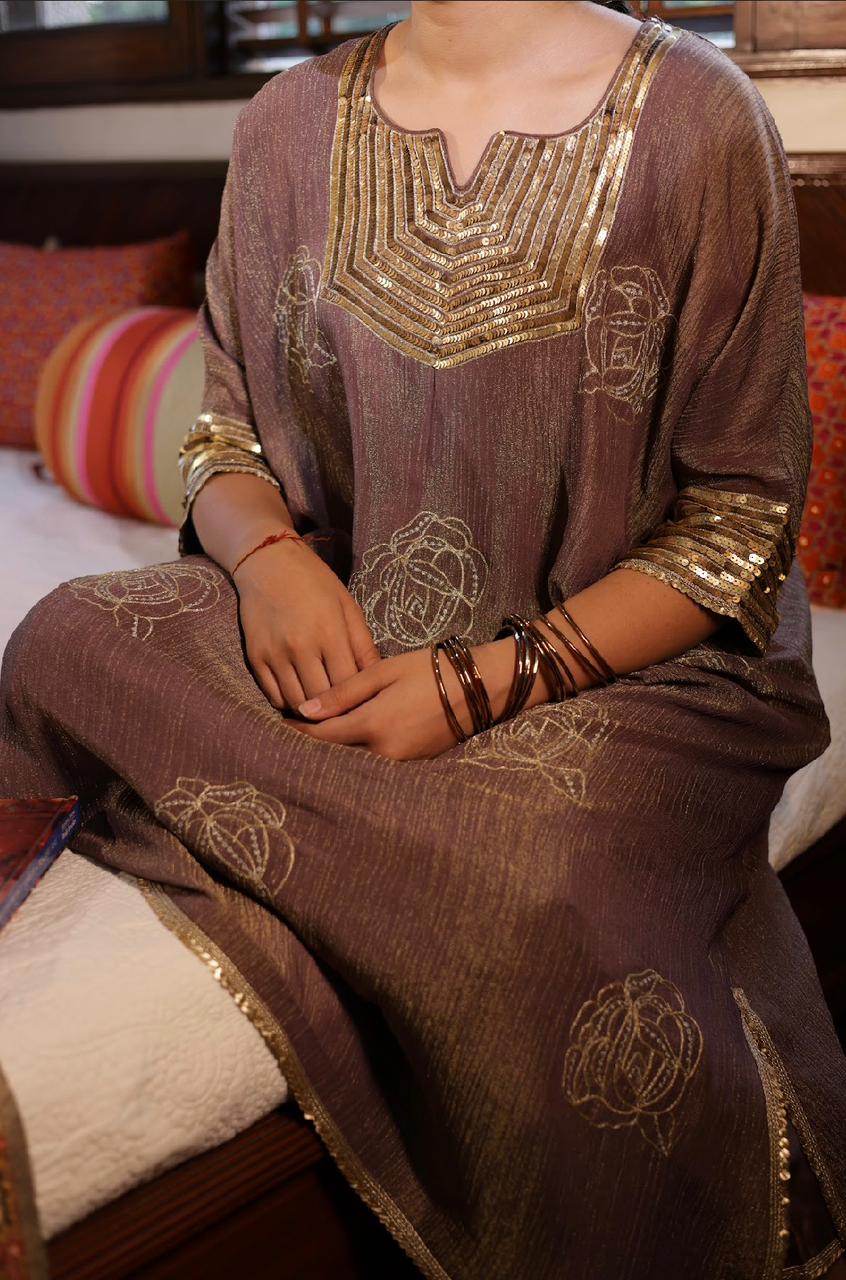 Tissue Brown Kaftaan With Pants