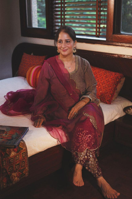 Tissue Peacock Motif Salwar Suit
