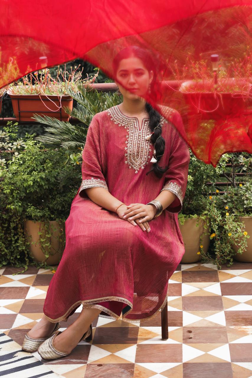 Ruby Pink Tissue Kaftan