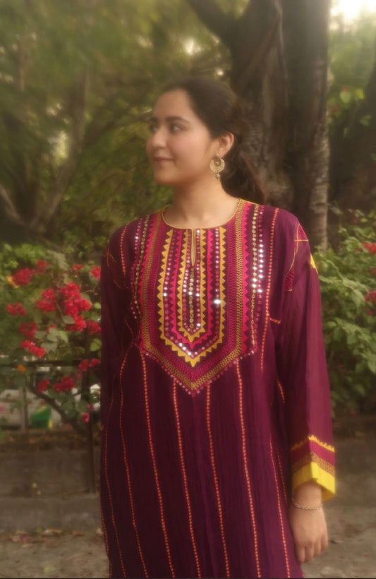 Purple mirror embroidered kaftan outfit