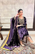 Deep Purple Silk Velvet Suit with Velvet Odhni