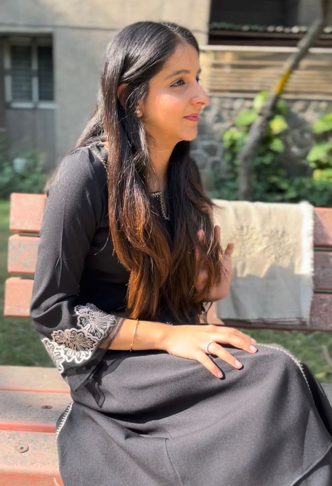 Black Moss Crepe Embroidered Suit