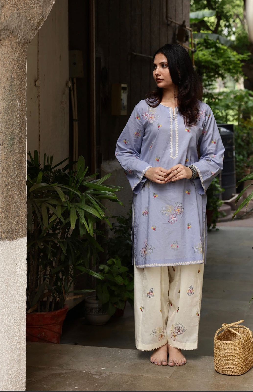 Dusky blue farshi salwar outfit