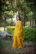 Mustard Deer Neck Embroidery Sharara Outfit
